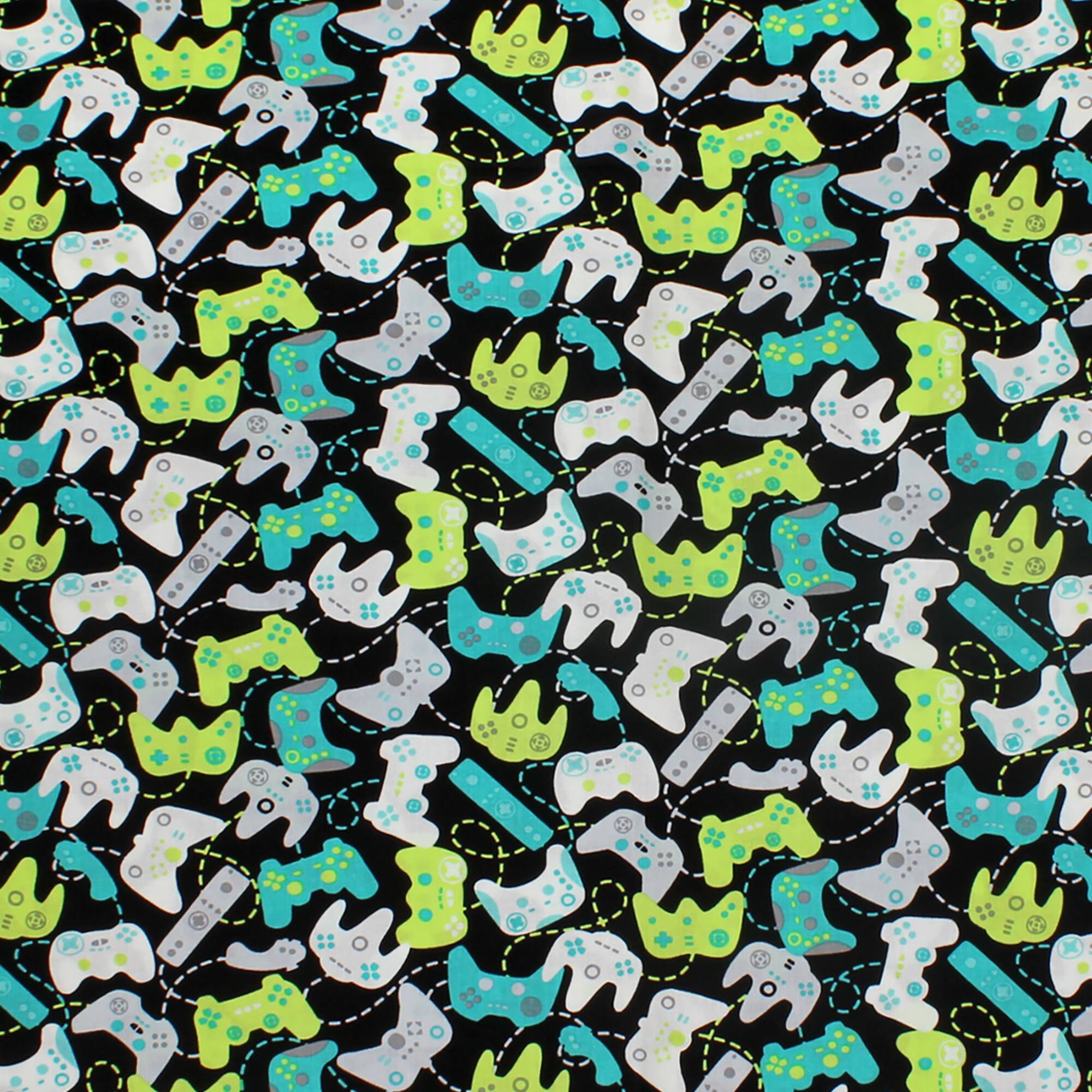 Camelot Fabrics Game On Black Controllers Cotton Fabric